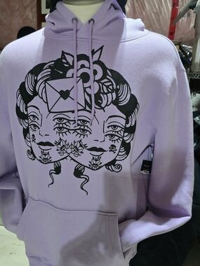 Lavender Graphic Hoodie with Black Double-Face Print